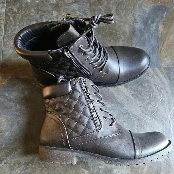 Women's Ankle Combat Boots Fashion Zip/Lace Up Low Heel Brown (9.5) NWOB - Picture 1 of 7